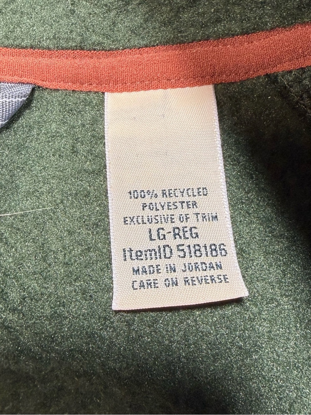 L.L. Bean Men's Dark Green Fleece Jacket with Orange Trim Large 518186 - Picture 2 of 6
